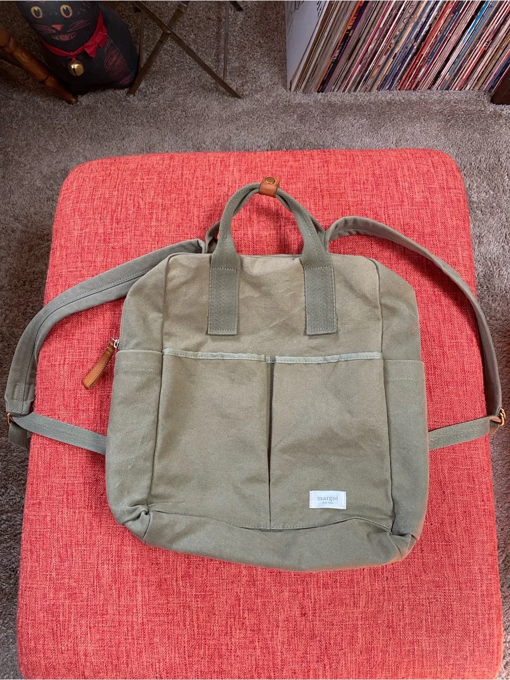 Margot New York Army Green Olive Canvas Cotton Backpack Utility